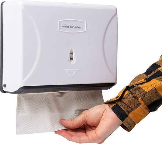 Mind Reader Paper Towel Dispenser, Tri-Fold Towel Holder, Restroom, Wall Mount, Bathroom, White