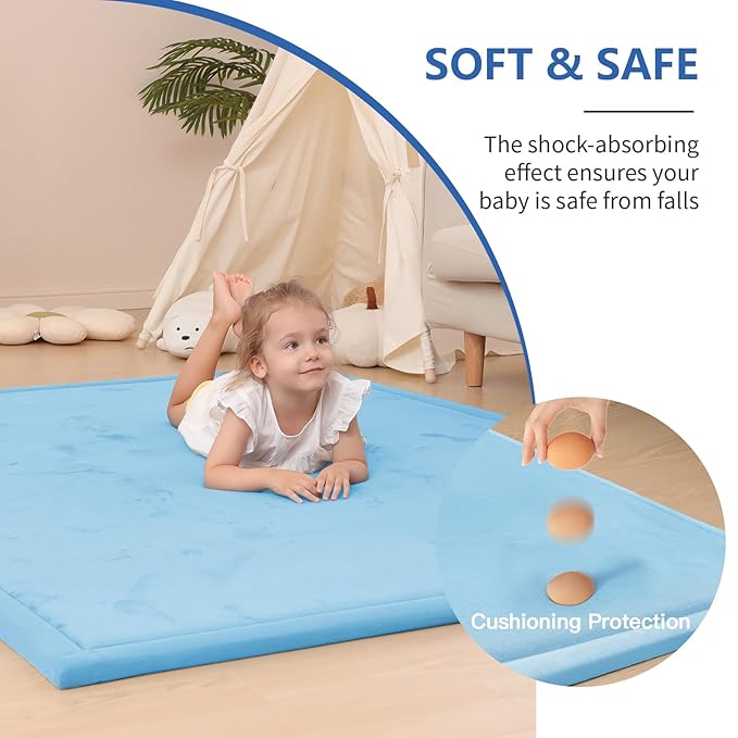 Ultra Soft Baby Play Mat for Floor,1.3" Thick Elasti-Foam 50x50 Playpen Mat for Toddlers Infant kids,Non-Slip Backing Safe for Crawling&Tummy Time,Tatami Style(Light Blue)