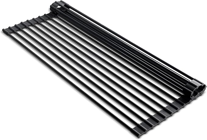 edge Roll Up Dish Drainer, Over The Sink Multi-Purpose Foldable Drying Rack, Silicone Coated Black, Medium- 17" x 13.1"