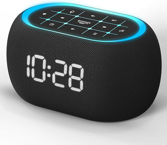 ANJANK Alarm Clock White Noise Sound Machine with Bluetooth Speaker, 21 Soothing Sounds, 7 Night Lights, 0-100% Dimmer/Sleep Timer/Volume Control, Small Design for Kids Adults Sleeping,Bedroom (Black)