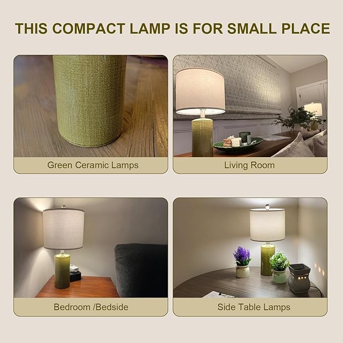 G-SAFAVA 20.25" Small Table Lamps Set of 2 Modern Ceramic Lamps for Living Room Farmhouse Bedside Lamps Boho Lamps for Night Stands Green Bedroom Lamp Side Table Lamps End Table Lamp