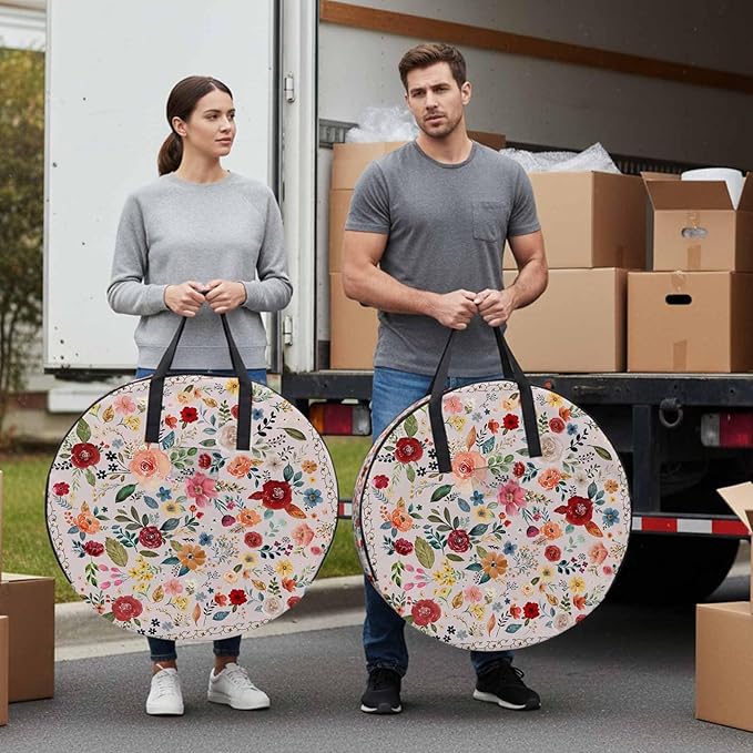 Storage Bag Pink Floral Round Storage Totes Bins Closet Organizers with Zippers & Handle Farmhouse Vintage Flower Clothes Storage Container for Bedroom Dorm Space Saving Packing Supplies Moving Bags