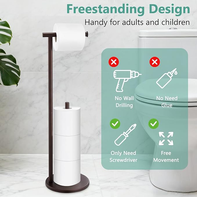 Free Standing Toilet Paper Holder Stand, Oil Rubbed Bronze Toilet Paper Holder with Storage for Jumbo Mega, Housen Solutions