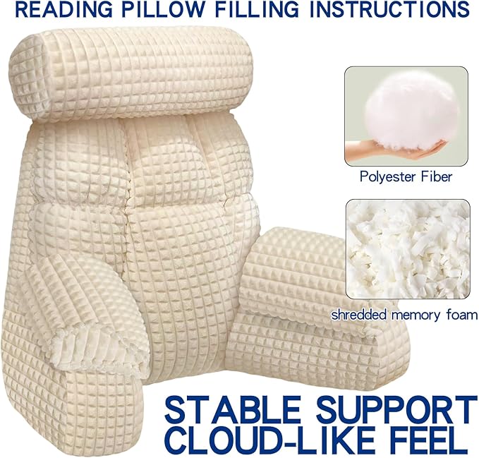 FXXUDVNIIN Back Pillow for Bed Sitting up – with 9.4" Armrest, for Reading, Gaming, Relaxing. Also Serves as tv Pillows for Sitting in Bed, Floor Pillow & Back Support for Adults.