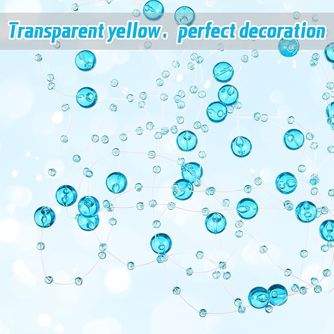 Tondiamo 24 Pcs Artificial Pearl String for Floating Candle Faux Pearls Beads String Garland Centerpiece Decoration for Vases Filler Wedding Spring Holiday Party Decor(Clear Blue)