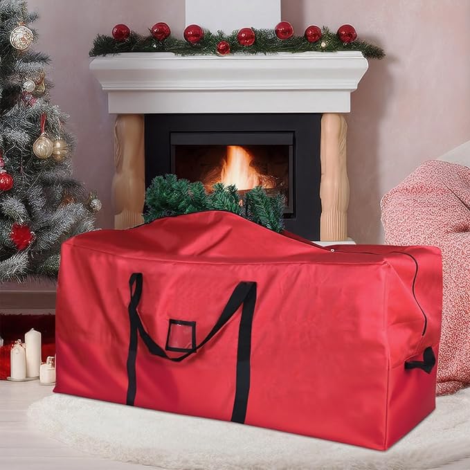 Christmas Tree Storage Bag, 600D Oxford Extra Large Moving Bags, Fits Up to 7.5 Ft Artificial Trees, Heavy-Duty Waterproof Christmas Decorations Storage Bags(PURE RED)