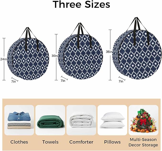 Storage Bag Moroccan Design Round Storage Totes Bins Closet Organizers with Zippers & Handle Geometric Art Clothes Storage Container for Bedroom Dorm Space Saving Packing Supplies Moving Bags