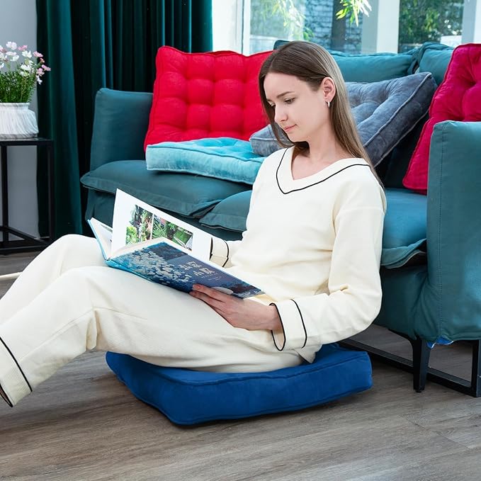 1 MIDDLE ONE Floor Pillow Set of 2, Memory Foam Meditation Cushion, Floor Cushions for Adults Sitting, Large Square Seat Cushions for Yoga, Couch, Sofa, Kids, Living Room, 22x22 Inch (Navy Blue)