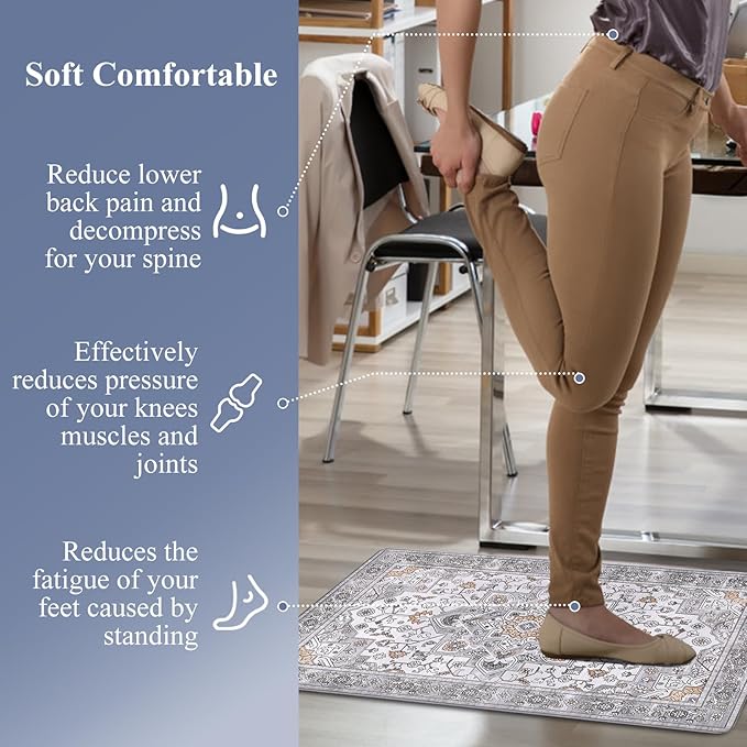 HEBE Anti Fatigue Kitchen Rugs Sets of 2, Non Slip Kitchen Mats for Floor, Waterproof Cushioned Comfort Standing Carpet for Kitchen Sink, Home Office, Laundry Room