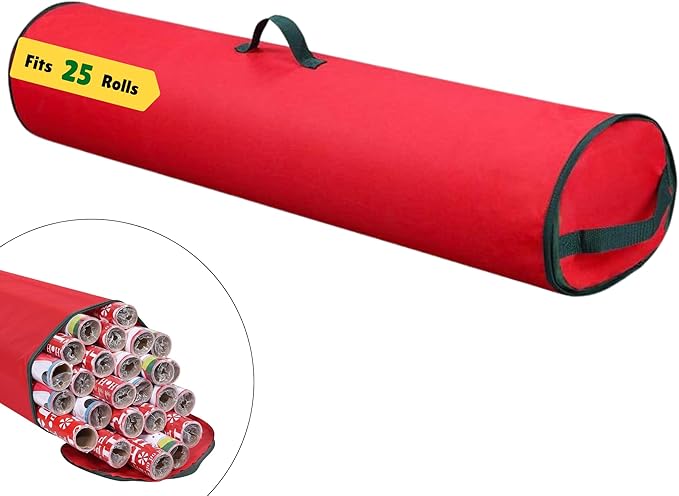 Primode Wrapping Paper Storage Bag | Wrapping Paper Organizer Under Bed for Storing Multiple Rolls of Gift Wrap, 40” Length Container Constructed of Durable 600D Oxford Material (Red)