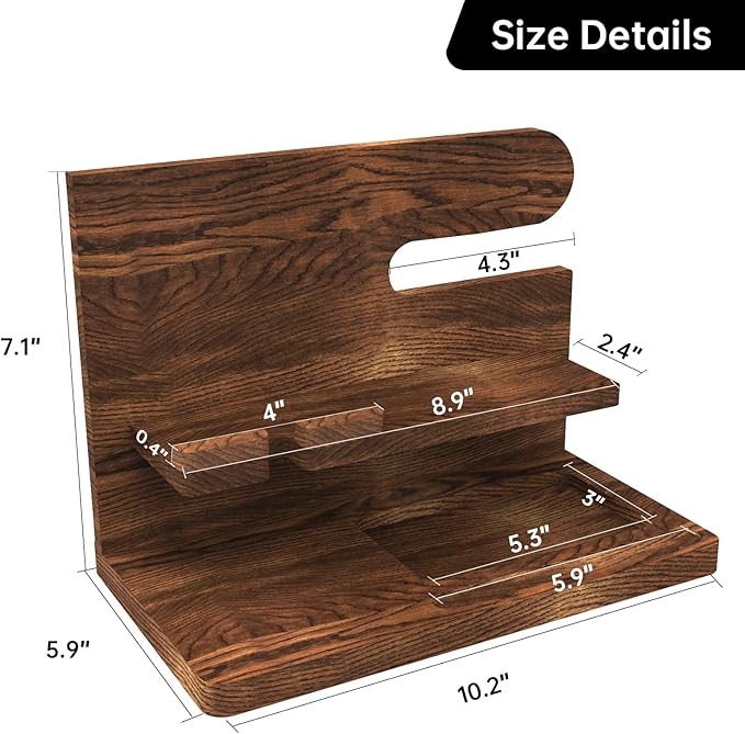 Gifts for Men Wood Phone Docking Station Birthday Gift for Men Valentines Day Gifts Father Gift for Him Boyfriend Nightstand Organizer Desktop Phone Stand