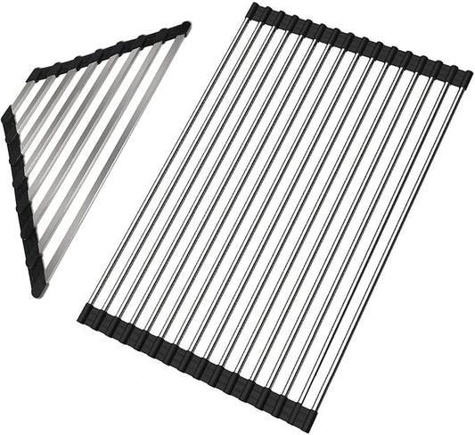 Ahyuan Corner Sink Dish Drainer over the Sink Dish Drying Rack Corner Dish Rack SUS304 Cubic Stainless Still Kitchen Sponge Holder Corner Sink Sponge Caddy Dish Rack (Matte Black)