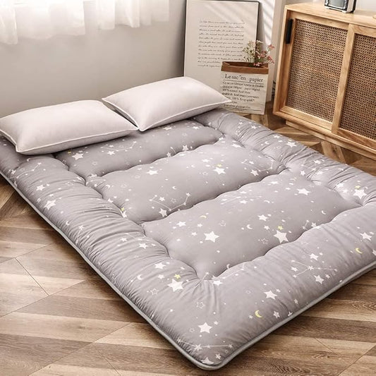 MAXYOYO Grey Constellation Japanese Floor Futon Mattress, Tatami Floor Mat Portable Camping Mattress Kids Sleeping Pad Foldable Rolling Up Floor Lounger Couch Bed with Mattress Protector, Twin