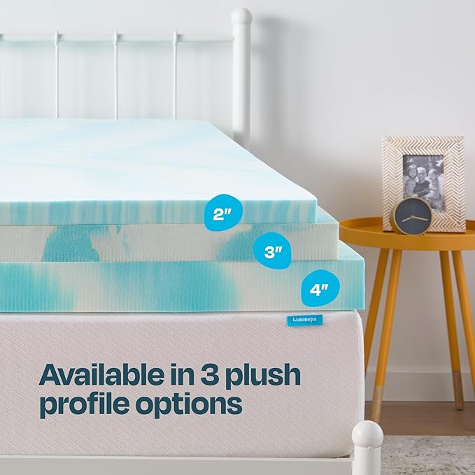Linenspa 4 Inch Swirl Gel Memory Foam Mattress Topper, Twin Size – Cooling Gel Infused, Ventilation Holes – Pressure Relieving Bed Topper – CertiPUR Certified