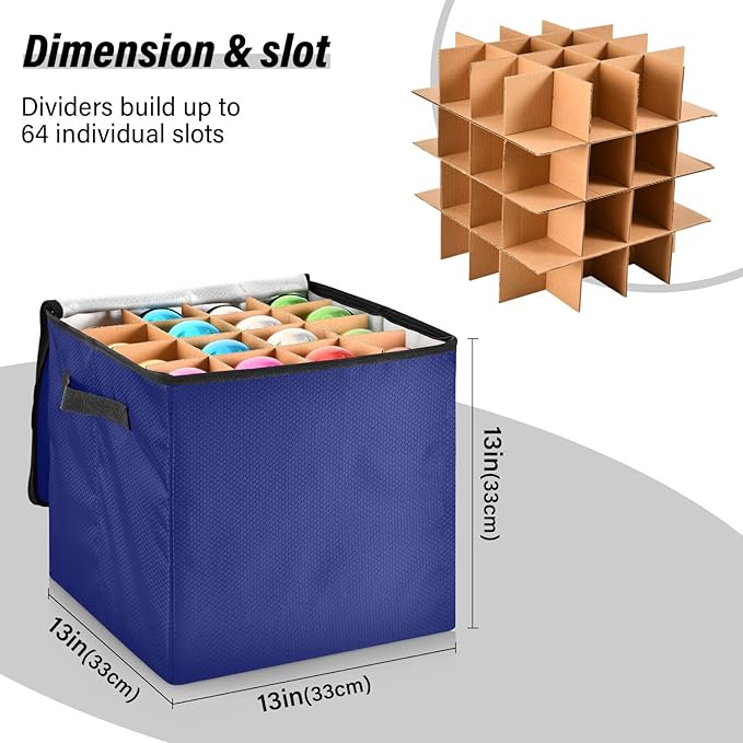 Dark Blue Christmas Ornament Storage Basket Box Holiday Storage Container Cube with Adjustable Dividers for 64 Holiday Ornaments or Decorations Keeps Clean and Dry for Next Season