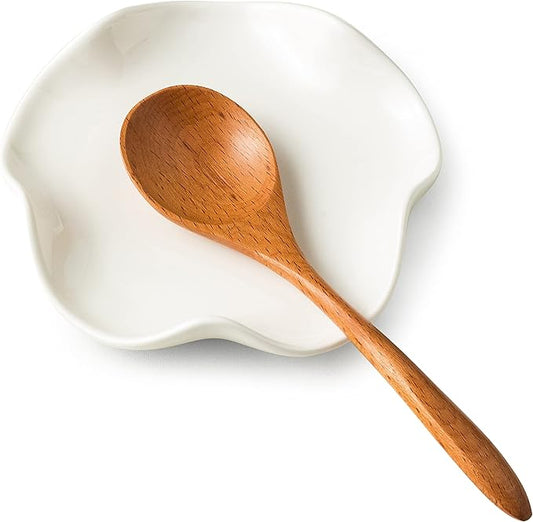 Miamolo Cute Spoon Rest for Stove Top, Ceramic Spoon Holder for Kitchen Counter, 5.3 Inches Coffee Spoon Holder Utensil Rest for Kitchen Gadget Cooking Gift Housewarming Wedding,Kitchen Decor, White