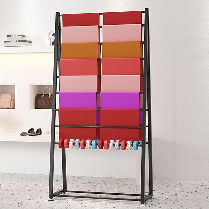 Double-Sided Wrapping Paper Ribbon Rack, Flower Wrapping Paper Storage Rack, Scarf Shelf, Floor Rack with Removable Crossbar, Suitable for Florists, boutiques(Black,100 * 170cm/39.4 * 67in)