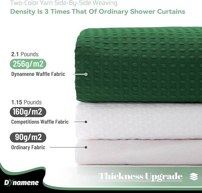 Dynamene Long Shower Curtain and Liner Set - 78 inch Tall Waffle Fabric, Waterproof Clear Liner, Heavy Duty Weighted Hotel Luxury Shower Curtains for Bathroom with 12 Hooks, 72x78, Dark Green