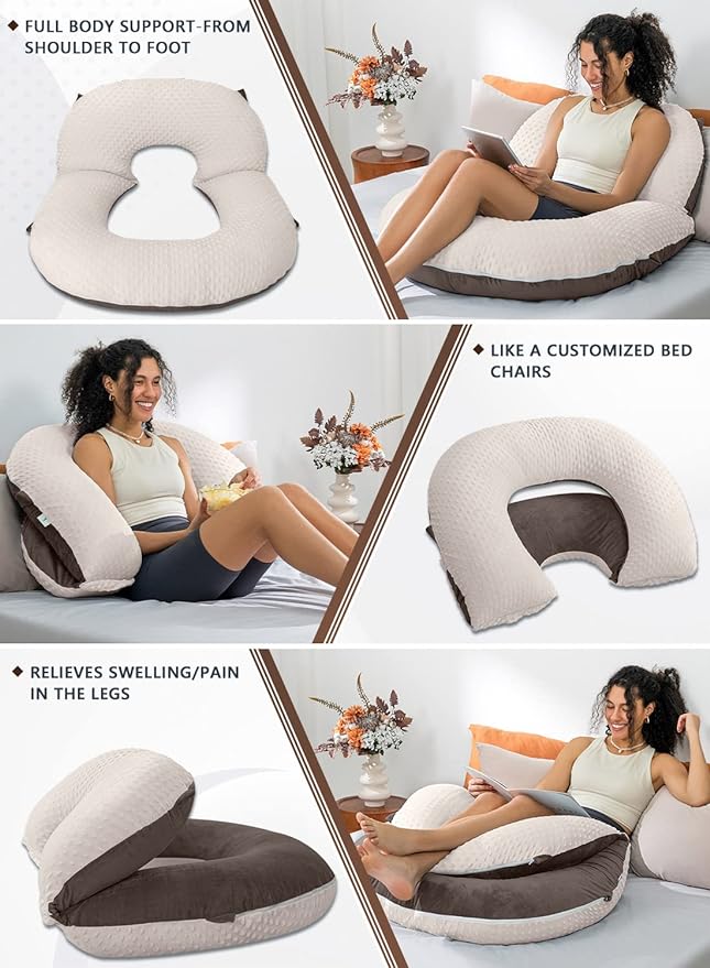 INSEN Reading Pillow, Back Pillow for Sitting in Bed for Reading, Nurse & Relax, Reading Pillow for Adults, Moms & Kids, Sit Up Pillow for Bed, Double-Sided Brown