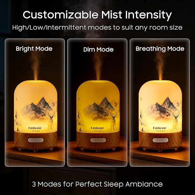 Essential Oil Diffuser, Hand Blown Glass Aromatherapy Diffuser, Ultrasonic Cool Mist Scent Aroma Humidifier, Diffuser Oil Machine Whisper Quiet with Auto Shut-Off for Home Bedroom Office(<25dB)