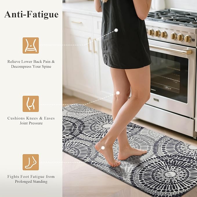 HEBE Anti Fatigue Kitchen Rugs Sets of 2, Non Slip Kitchen Mats for Floor, Waterproof Cushioned Comfort Standing Carpet for Kitchen Sink, Home Office, Laundry Room