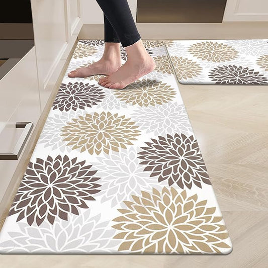 HEBE Anti Fatigue Kitchen Rugs Sets of 2, Non Slip Kitchen Mats for Floor, Waterproof Cushioned Comfort Standing Carpet for Kitchen Sink, Home Office, Laundry Room