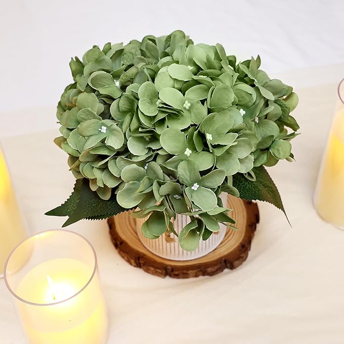 Flower Table Centerpieces - Set of 6 Floral Arrangement Artificial Wedding Hydrangeas Floral Arrangement with Rustic Metal Vase for Bridal Tea Party Event Decorations - Sage Green