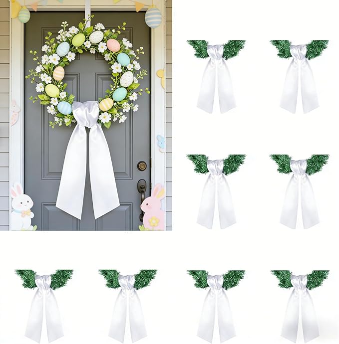 Dream Loom White Wreath Sash Front Door Decoration, 8pcs Sash Wreath Accessories for Easter Weddings Farmhouses Christmas DIY Halloween Party Yard Wall Doorway Decor