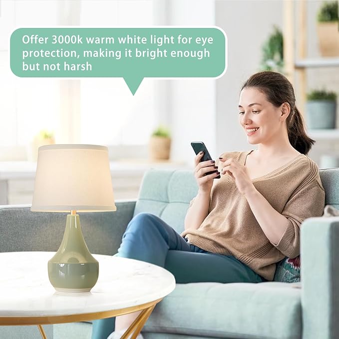 GyroVu 18" Table Lamp Set of 2, Ceramic Table Lamp Classic Beside Lamps Nightstand Lamp Modern Lamp for Living Room, Bedroom & Office Rocker Swtich Sage Green-LED Bulbs Included