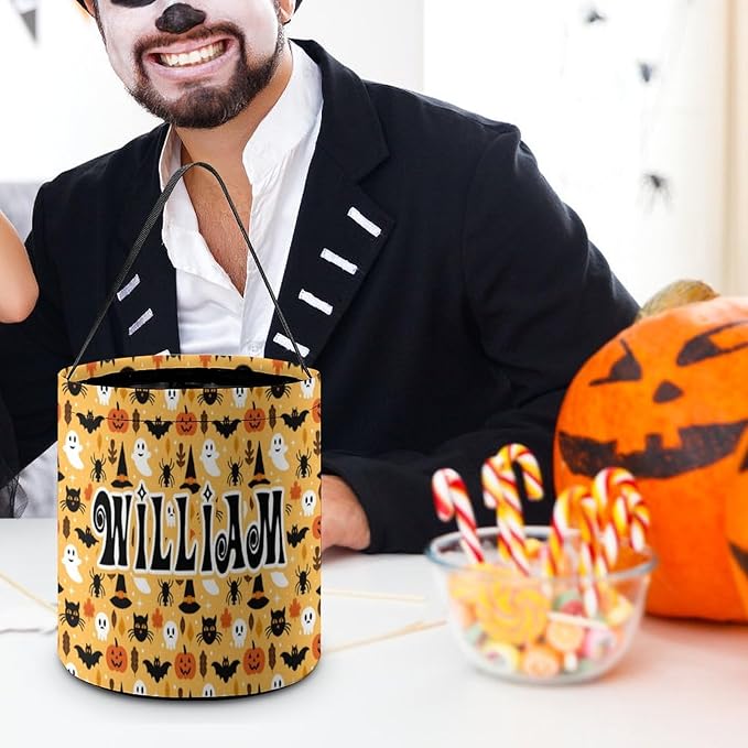 Personalized Halloween Trick or Treat Candy Bag with Name Custom Text Party Tote Bucket Halloween Candy Basket Gift (Bag-4)