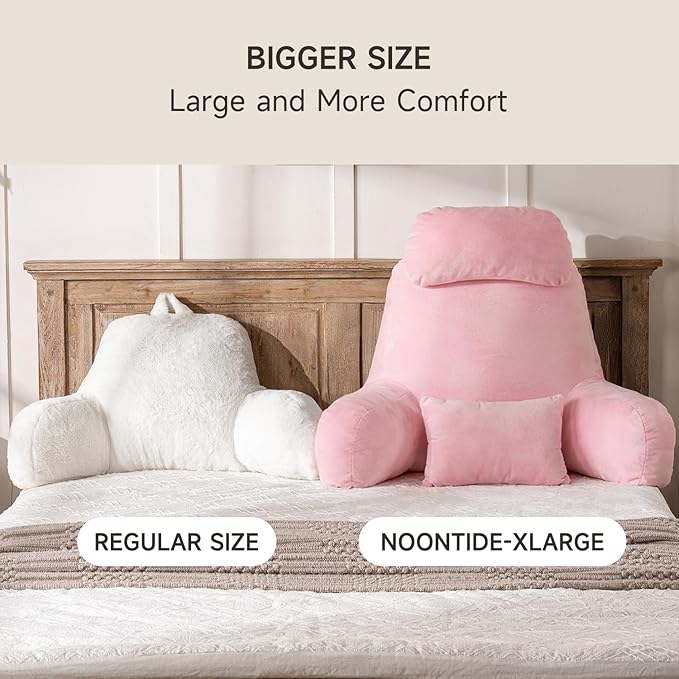 NOONTIDE Reading Pillow for Sitting up in Bed and Couch,32" X-Large Back Pillow for Adult & Teens with Soft Adjustable Neck Roll Backrest Pillow,Washable Cover,Watching TV/Gaming/Relaxing(Pink)