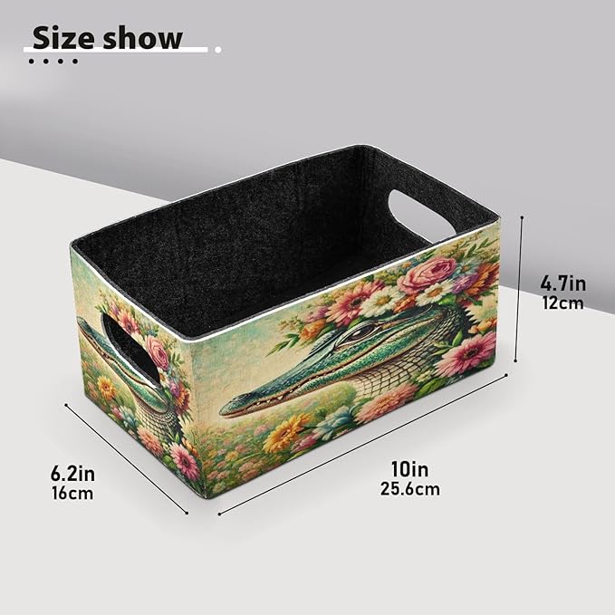 Crocodile Flower Wreath Storage Bins Cubes Basket Foldable Cube Storage Bin Box Fabric Cube Organizer Clothes Basket Laundry Baskets for Bathroom Bedroom Car Office Set of 2