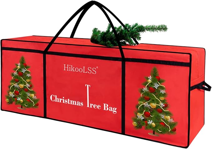 HikooLSS Christmas Tree Bags Storage 7.5 Ft Christmas Tree Storage Bag, Reusable Heavy Duty 600D Oxford Santa Tree Box/Container/Holder for Large Artificial Xmas Tree/Holiday Trees Red(60X18X25in)
