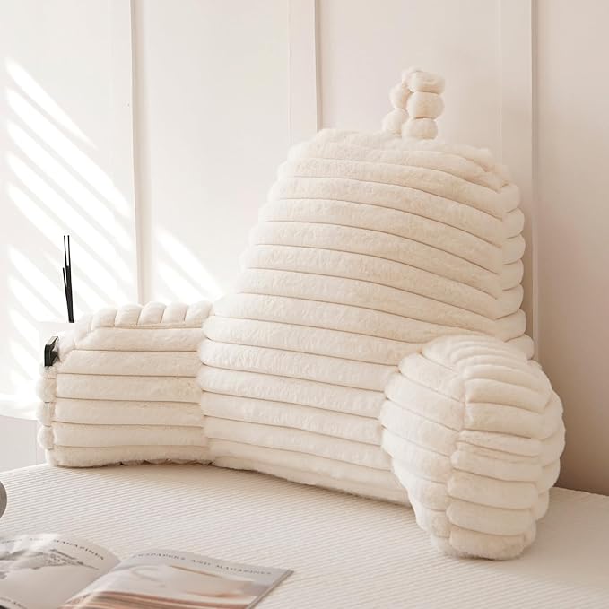 Yaoshuho Large Reading Pillow for Adults, Back Support Pillow for Sitting Up in Bed with Arms, Couch for Lounging Bedrest, Beige