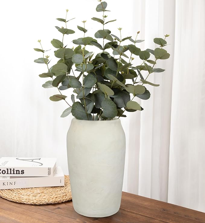 Briful Rustic Vintage Ceramic Vase, 11.8'' Farmhouse Table Decor with Wide Mouth, Large Decorative Vase for Home Decor, Living Room, Entryway & Shelf Styling, Beige