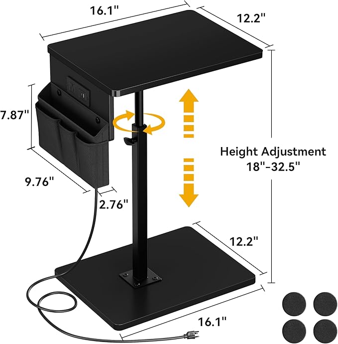 Vagusicc Sofa Armrest Tray Table for Couch - 360° Swivel Height Adjustable Side Table for Small Spaces, Snack Side Table for Bed or Chair, C Shaped End Table Snack Table for Eating Dinner Laptop