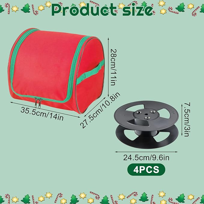Christmas Light Storage Bag with Reels- Holds up to 750ft of Mini Lights. 600D Zipper Bag & Container for Holiday Xmas Lights. A Classic Storage Solution! (1, RED)