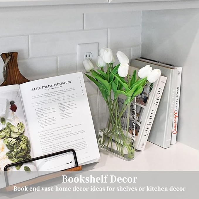 Puransen Clear Book Flower Vase - Floral Bookshelf Decor, Acrylic Flower Holder & Space-Saving Organizer, Modern Home Office/Study Desk Minimalist Aesthetic (Not Including Flowers)