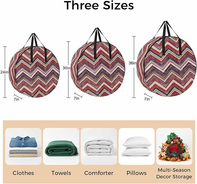 Storage Bag Red Grey Chevron Round Storage Totes Bins Closet Organizers with Zippers & Handle Geometric Design Stripe Clothes Storage Container for Bedroom Dorm Space Saving Packing Supplies Bags