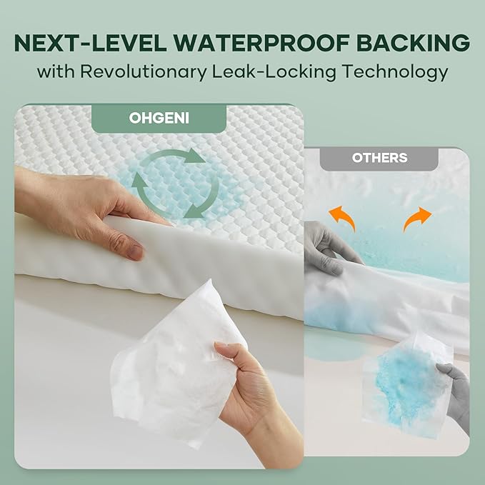 OhGeni 100% Waterproof California King Mattress Protector,Mattress Soft Pad,Pet Hair & Bedwetting Resistant,Cooling Fitted Sheets,Washable Bed Cover,Non-Slip Deep Pocket,Noiseless for Taller Person