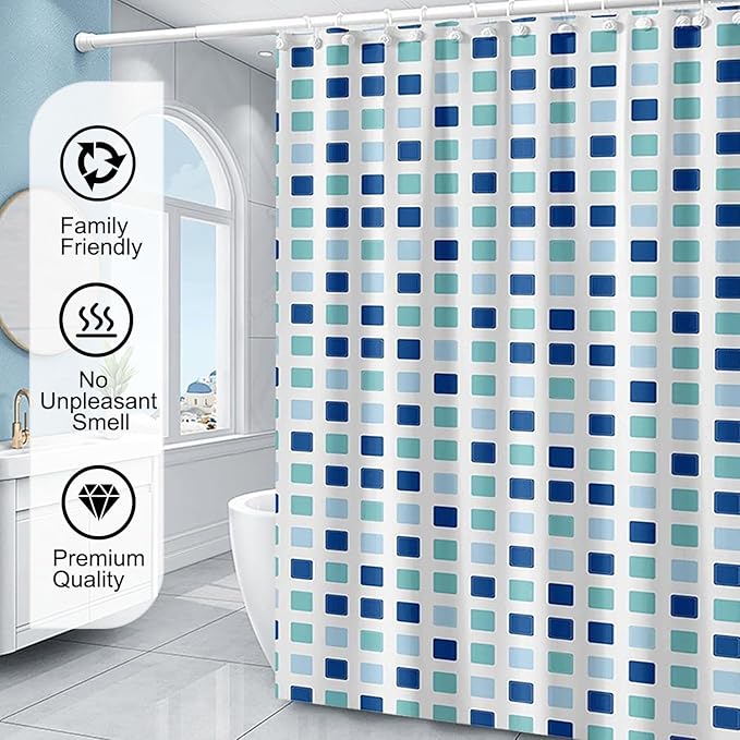 TIKABC Shower Curtain Liner, 4G PEVA Shower Liner, Plastic Peva Waterproof Shower Curtains, 72x72 inch with Grommet Holes 3 Magnetic Weights
