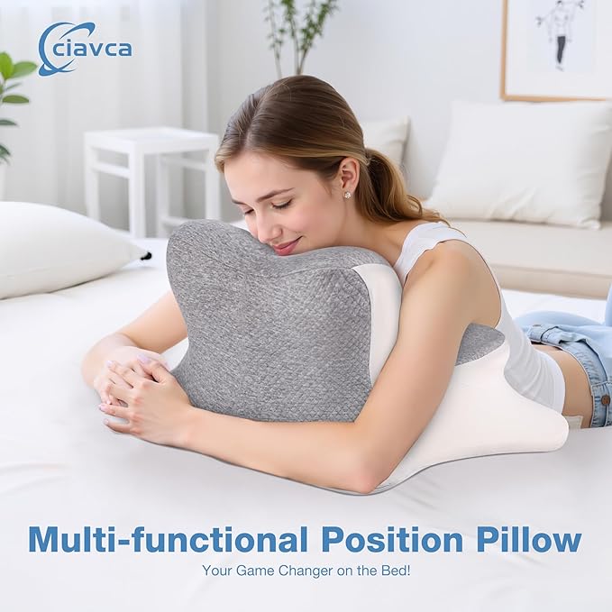 Ciavca Reading Pillow for Bed Adult Rest, Ergonomic Memory Foam Bed Reading Pillow Back Support, Headboard Wedge Pillows for Sitting Up, Chin & Prone Pillows for Watching TV/Couch/Sleeping/Floor