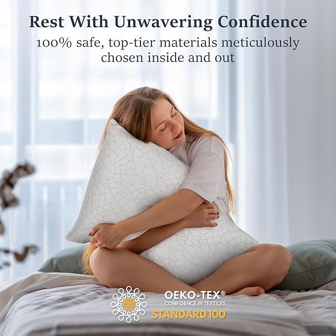 COZSINOOR Standard Size Cooling Bed Pillows - Premium Down Alternative Breathable Pillows Set of 2 for Side, Back, and Stomach Sleepers Hotel Quality Fluffy Soft Microfiber Fill Skin-Friendly