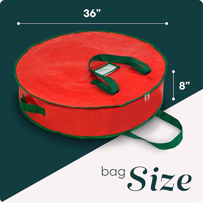Handy Laundry Christmas Wreath Storage Bag - Durable, Tarp Material, Zipper, Sturdy Carry Handle, Dust, Pest Protection - Ideal Home, Garage Organization for Holiday Wreath Decorations (36")