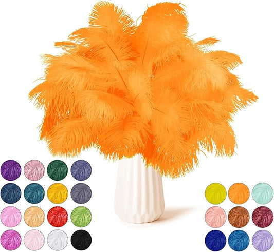 30pcs Orange Ostrich Feathers Natural Bulk 8-10in（20-25cm） Vase Craft Wedding Home Party Centerpieces Christmas Day Decoration