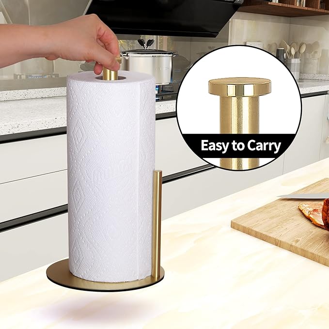 OBODING Gold Countertop Paper Towel Holder, Stainless Steel, Modern Kitchen and Bathroom Organization