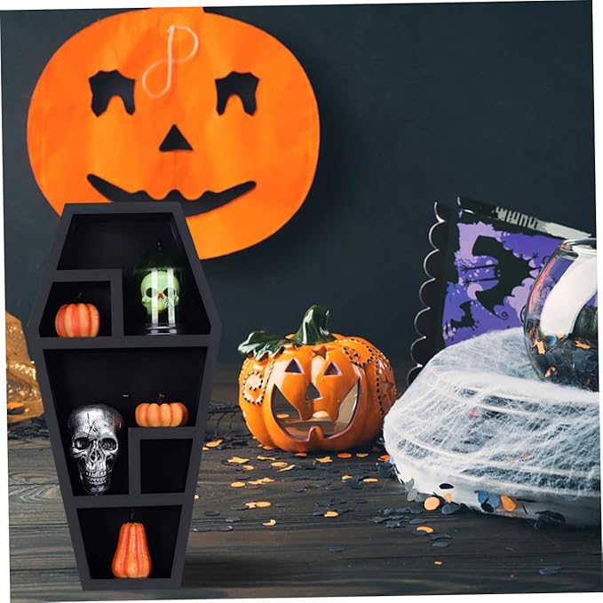 Ipetboom Coffin-shaped Organizer Rack for Halloween Decor Gothic Storage Shelf for Knick-knacks Lightweight and Portable Coffin Display for Parties and Haunted Houses