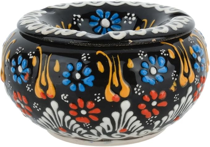 Decorative Ceramic Jar-Colorful Decorative Jar with Lid-Handmade Small Decorative Jar-Windproof Unique Jars-Turkish Home Decor (Black)