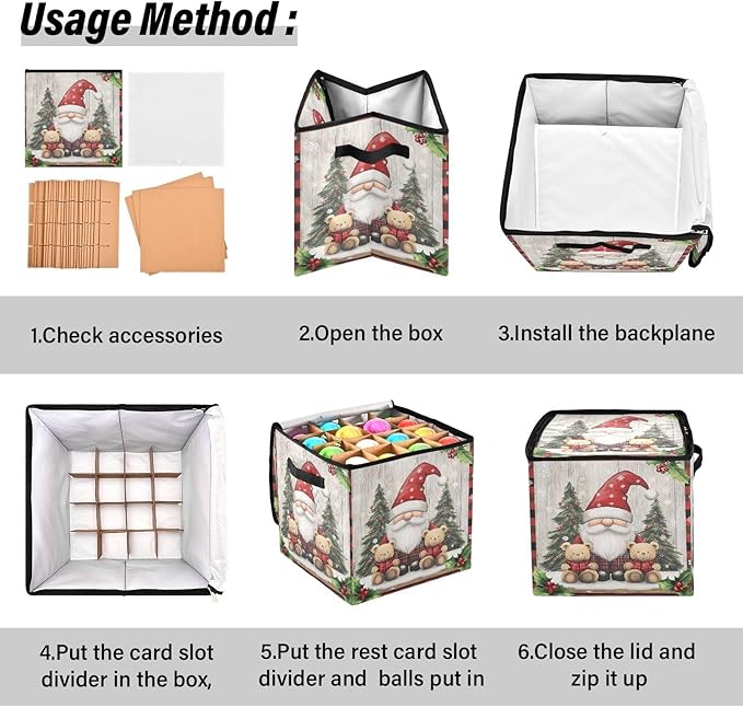 Gnomes Christmas Ornament Storage Basket Box Let it Snow Winter Xmas Holiday Storage Container Cube with Adjustable Dividers for 64 Holiday Ornaments or Decorations Keeps Clean and Dry for Next Season