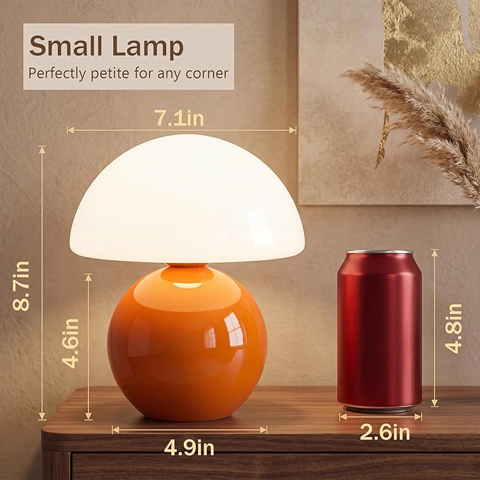 Dawnwake Mushroom Lamp Table Lamp for Bedroom,Desk Bedside Small Lamps for Living Room Night Stands, Cute Mini Modern Mid Century Desk Lamps,Unique Aesthetic Home Living Room Decor(Orange)